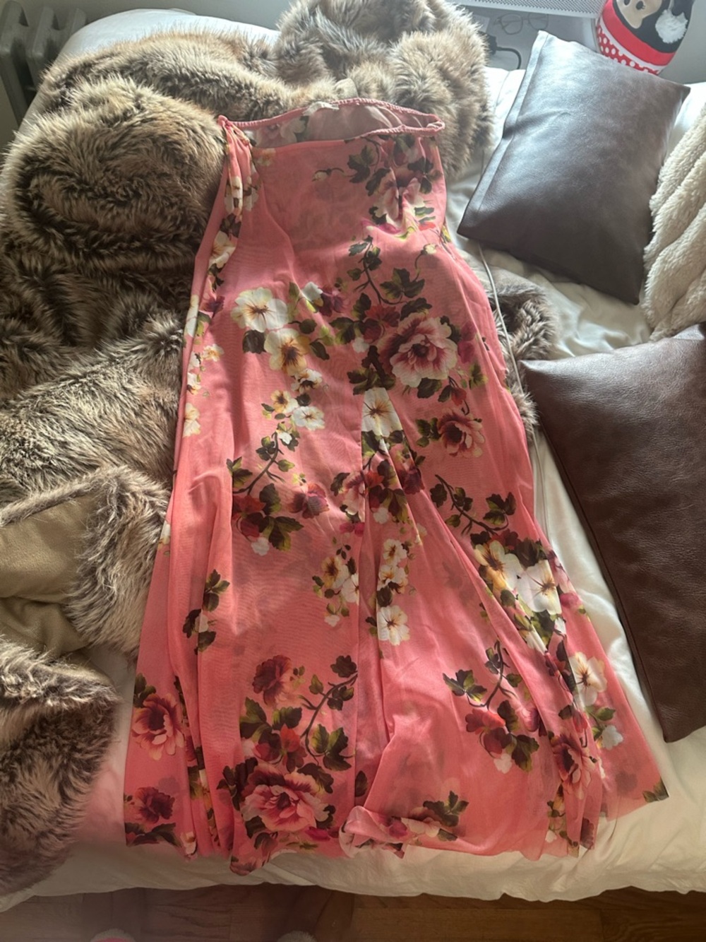Zara Pink Sheer Floral Maxi Skirt
